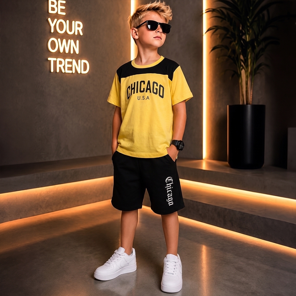 Conjunto Infantil Verão Masculino Lançamento Camisa e Bermuda Veste Do 2 ao 12 anos Roupa De Menino