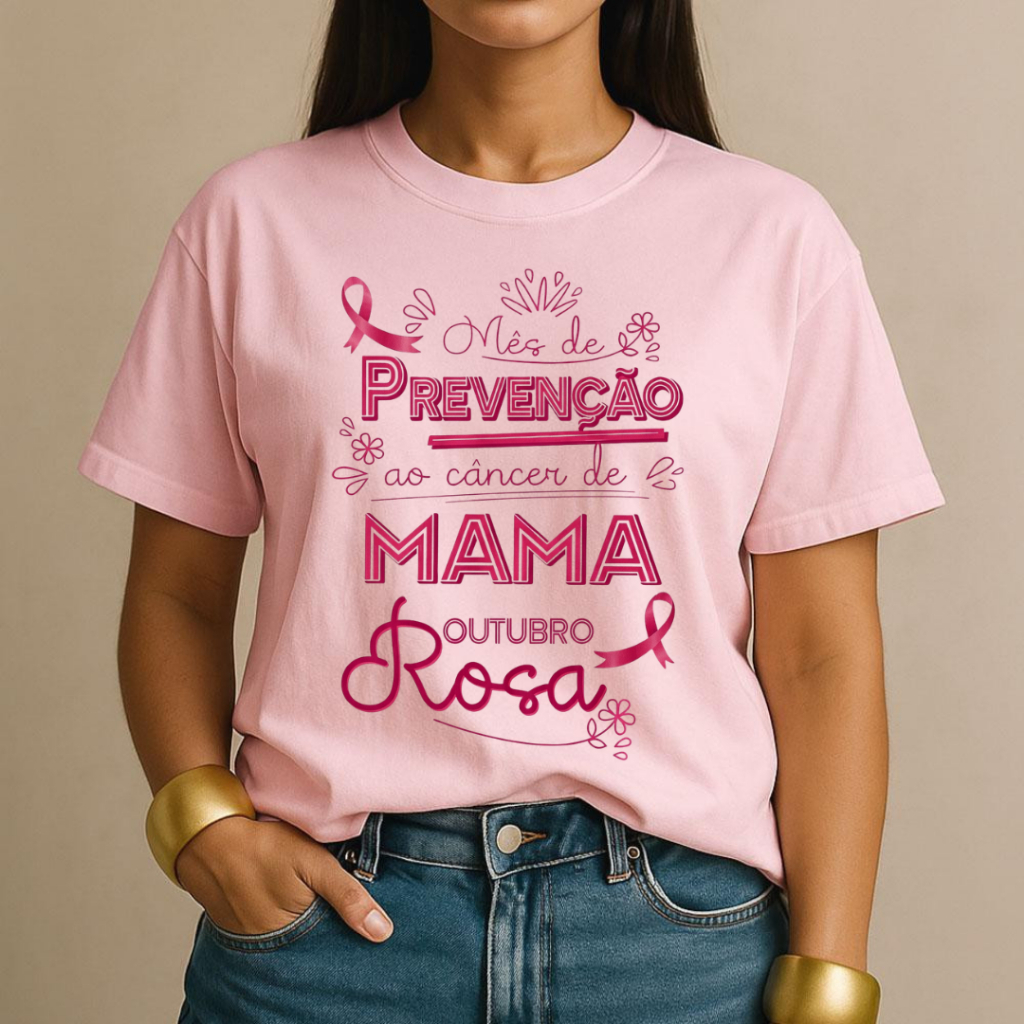 Camiseta Outubro Rosa Estampa Fita Rosa Prevenir é um Ato de Amor Blusa Unissex Campanha Câncer