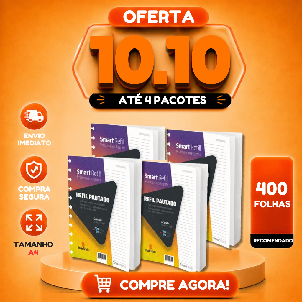 Caderno inteligente Kit com 100/200/300/400 folhas Refil tamanho A4 Grande 11 Discos Pautado