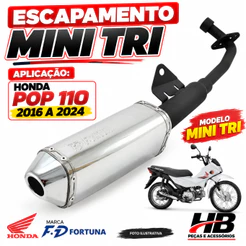 Escapamento Fortuna Mini Tri Pop 110 2016 a 2024 Cromado Com Selo do INMETRO