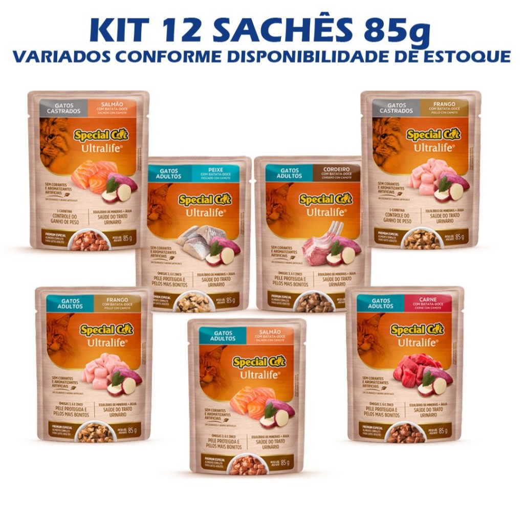 Sache Special Cat Ultralife Ração úmida Gatos Adultos e Castrados Sabores Sortidos 12un de 85g