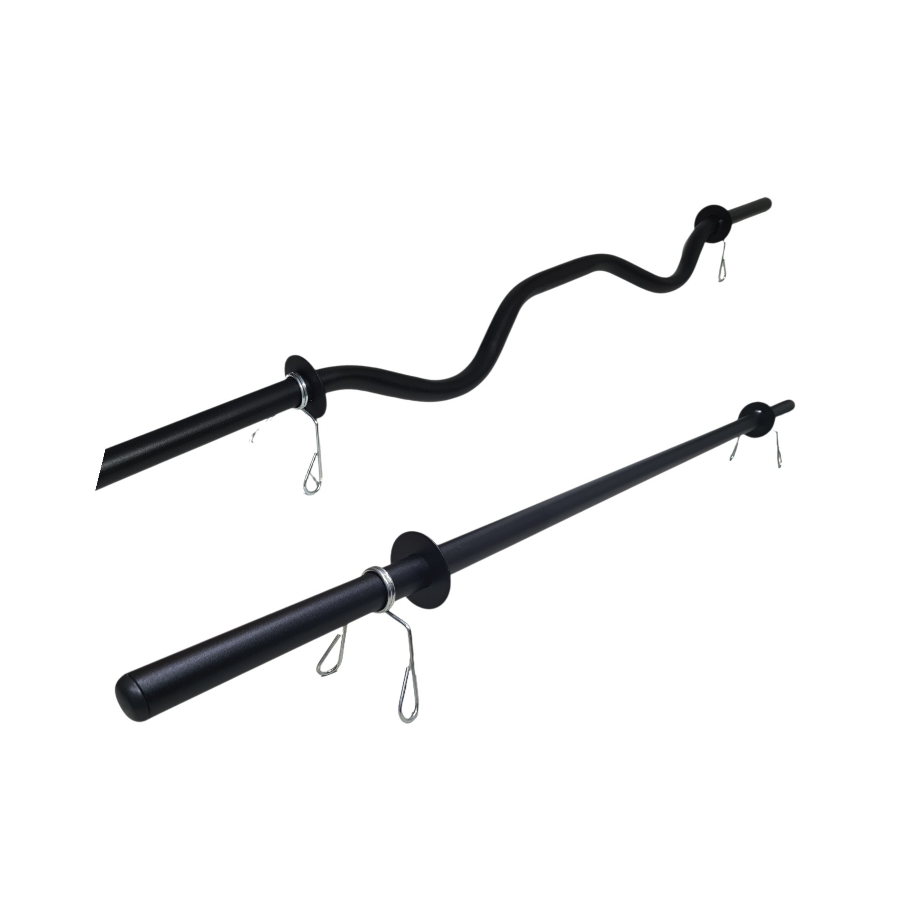 KIT BARRA RETA BODY PUMP 1,20M+ BARRA W 1,16M COM PRESILHAS ACADEMIA MUSCULAÇÃO