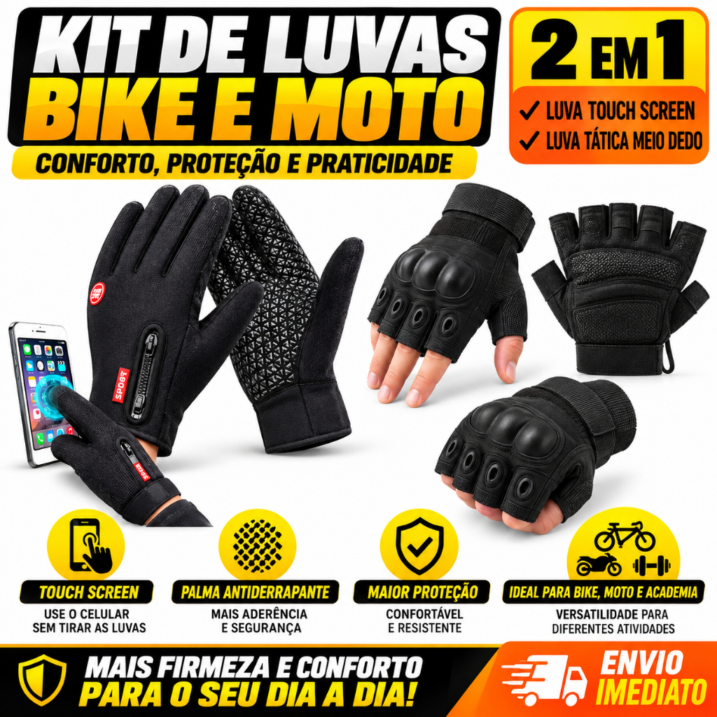 KIT LUVA TÉRMICA TOUCH + LUVA TÁTICA MEIO DEDO (ENVIO IMEDIATO)
