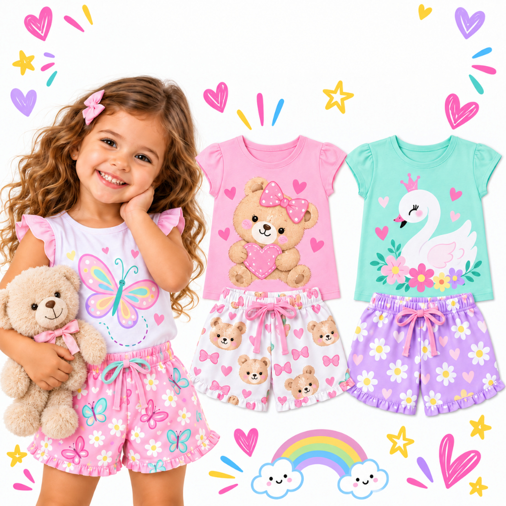 Kit Sortido 2 ou 4 Peças de Roupas Infantil Menina Verão Conjuntos de Verão Sortidos Feminino Infantil Pronta Entrega