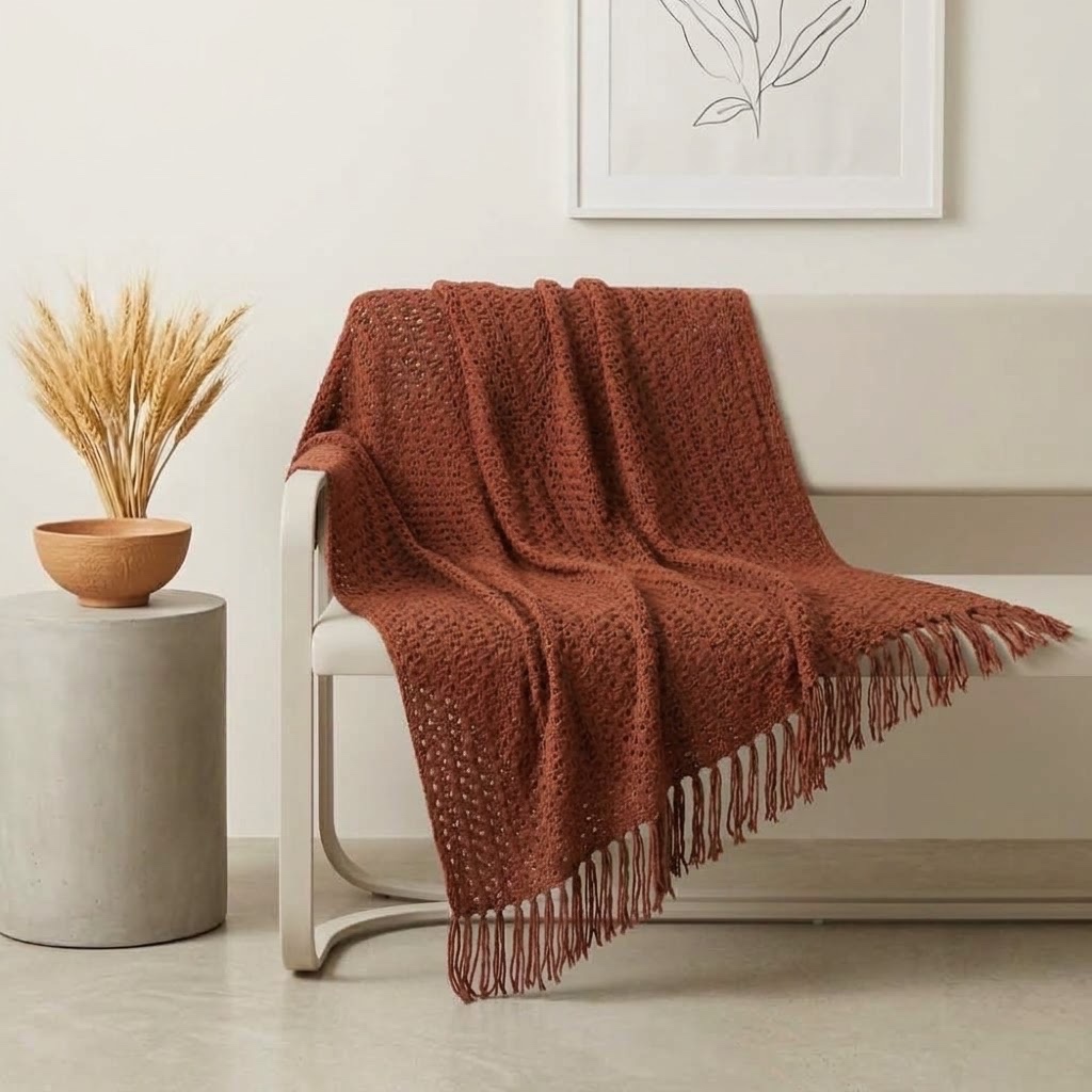 Manta Boho Para Sofá Gigante Decorativa Tricot Croche 2,90x2,70