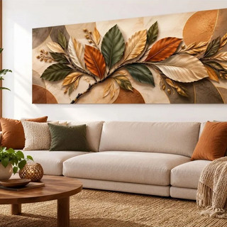 Quadro Sala DECORAÇAO 100x40 Abstrato Formas Folhas Naturais Colorida
