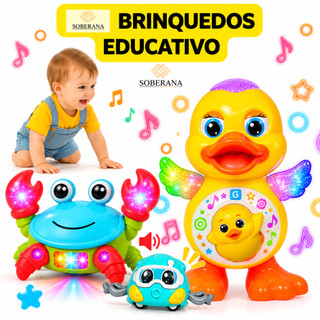 Caranguejo Fujão Pato Dançarino Patinho Brinquedo Musical Led Dança Anda Mexe com Som