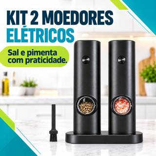 Conjunto 2 Moedores Elétricos Ajustáveis Sal Pimenta café Automático A Pilha Com Acessórios Preto