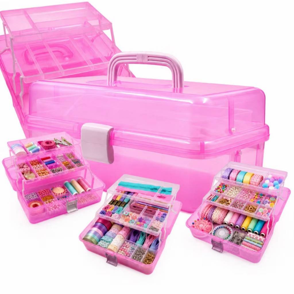 Caixa Organizadora Maleta Multiuso Plástica 30x16cm com 8 Divisórias Para Acessórios Artesanato e Costura