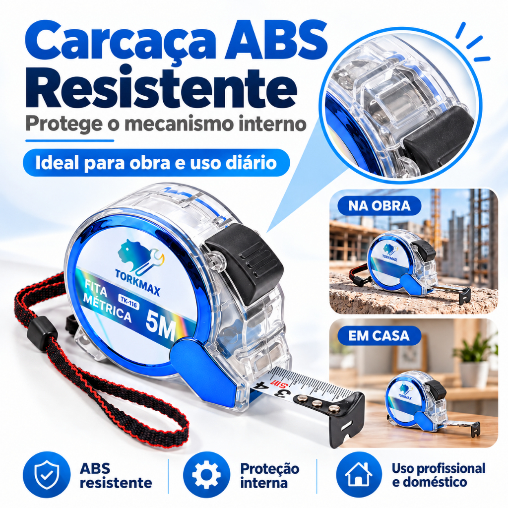 Trena 5m/7,5m Profissional Fita Métrica com TRAVA Aço Carbono Alta Precisão Resistente — imagem 2 de 2
