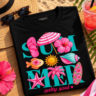Tshirt Feminina Estampada Summer Estilo Praia Camiseta 100% Algodão Verão Macia  Premium