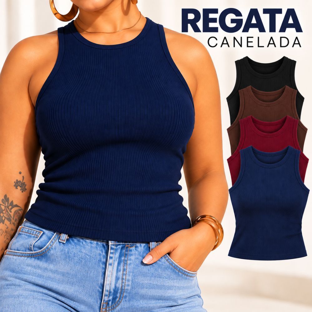 Regata Feminina Plus Size Canelada com Elastano Básica, Confortável e Versátil