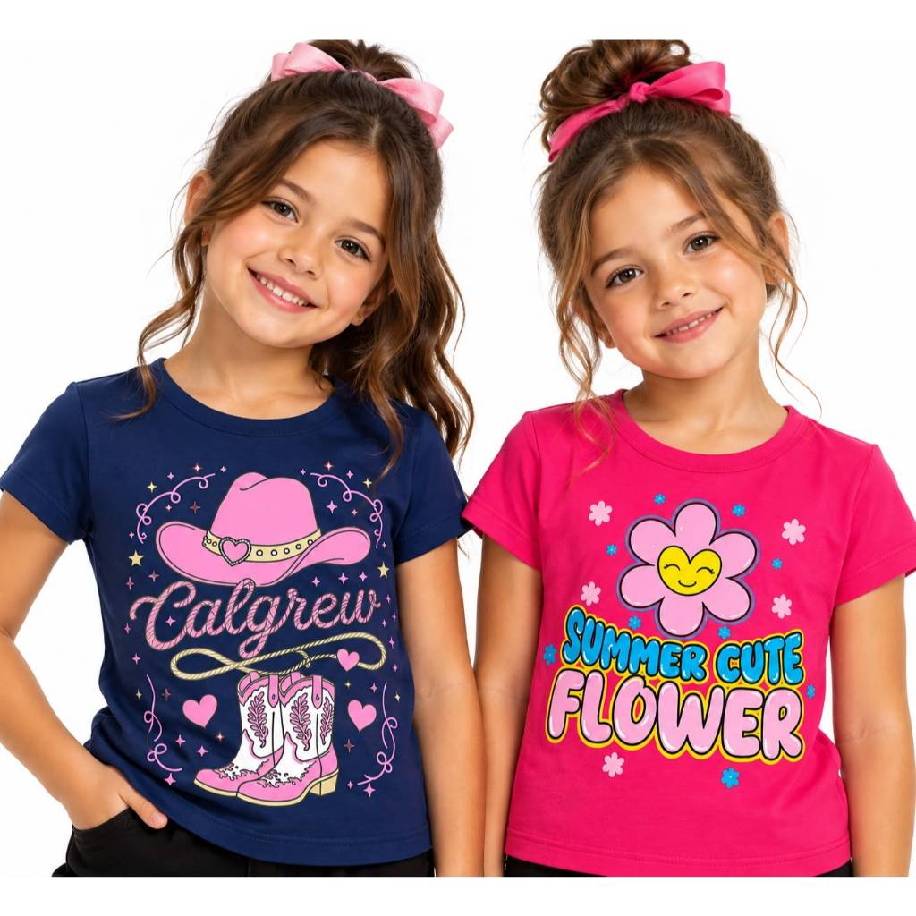 Kit 2 Blusa Manga Curta Menina Verão 1 ao 14 anos