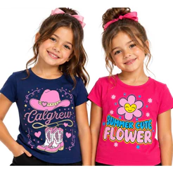 Kit 2 Blusa Manga Curta Menina Verão 1 ao 14 anos