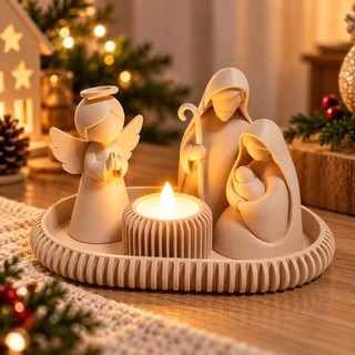 Presépio de Natal Minimalista Decorativo com Bandeja e Vela de LED