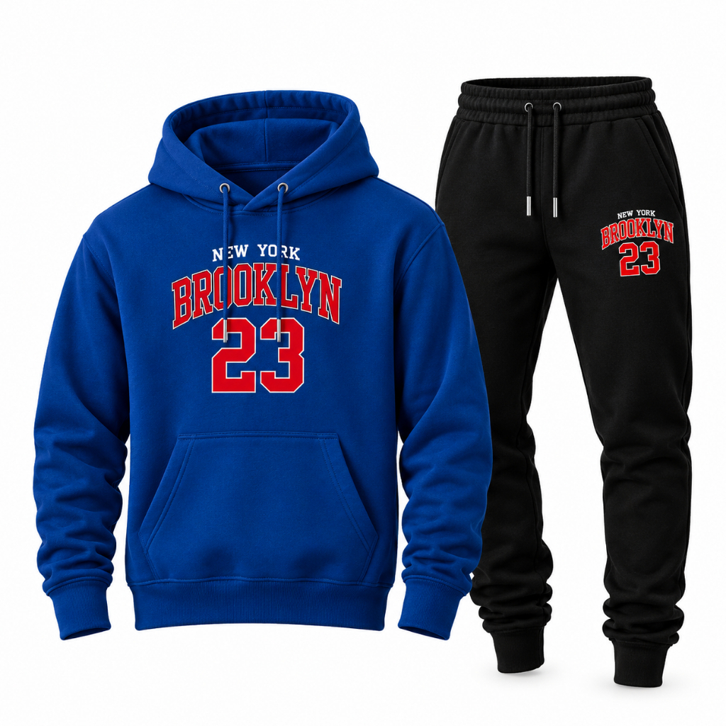 Conjunto Moletom + Calça Flanelado Masculino Feminino Unissex Estiloso 23 Brooklyn Hip Hop Street Wear