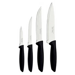 Jogo de Facas Tramontina Plenus Preto 4 Peças Original Aço Inox Faca Chef Churrasco Legumes Cozinha Cabo Polipropileno