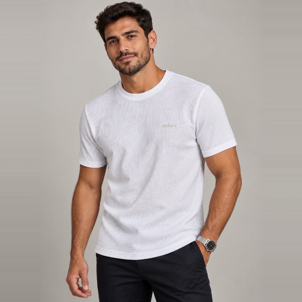 Camiseta Masculina Texturizada Manga Curta Gola Redonda Casual M G GG Camiseta masculina manga curta Camiseta masculina
