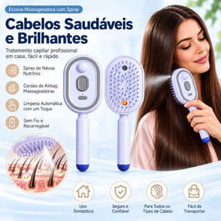 Escova Alisadora Elétrica a Vapor 3 em 1 Recarregável com Spray Desembaraçador
