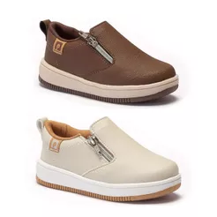 Tênis Infantil Menino Pequito Slip on Mocassim Sapato Zíper Calce Fácil Bicolor 64101