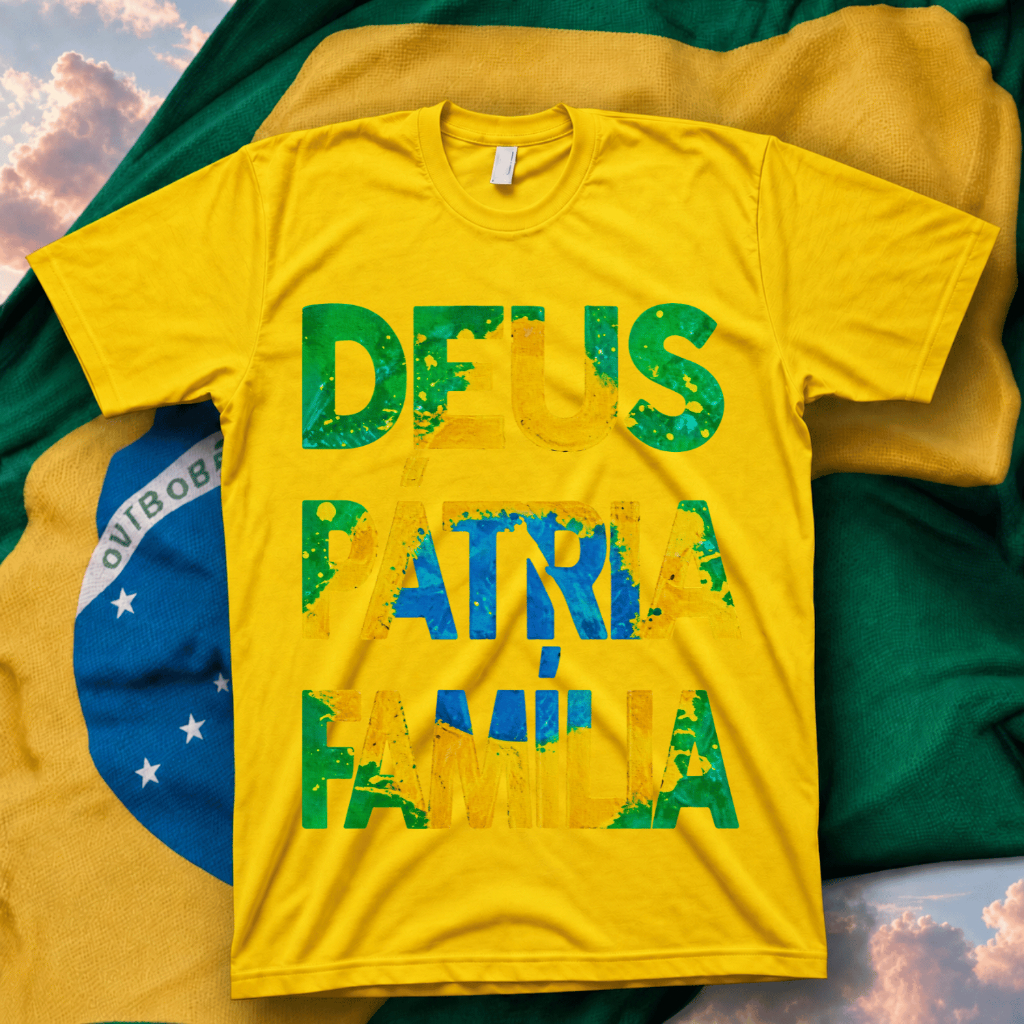 Camiseta Estampada 100% Algodão Deus Patria Familia Confortável Levinha Tendência Unissex