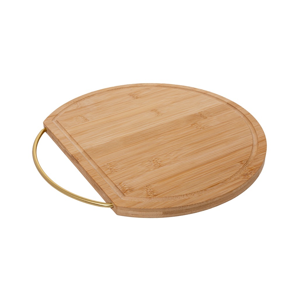 Tábua Redonda com Alça Nature 25cm Bambu Lyor para Servir Queijos Frios Petiscos Pães Café Manhã Mesa Posta Cozinha Casa