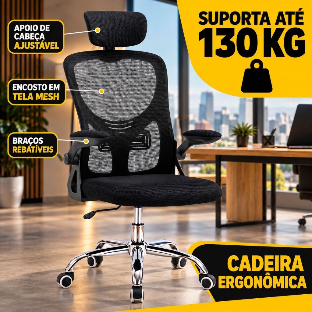 Cadeira Ergonômica Giratória Boston B100 em Tela Ideal para Home Office e Escritório Gamer