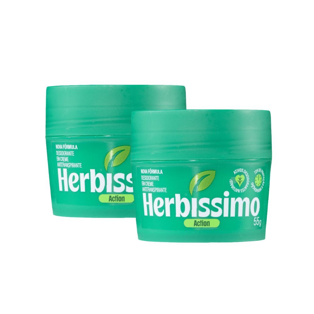 Kit Desodorante Em Creme Antitranspirante Herbíssimo Action 55g (2 unidades)