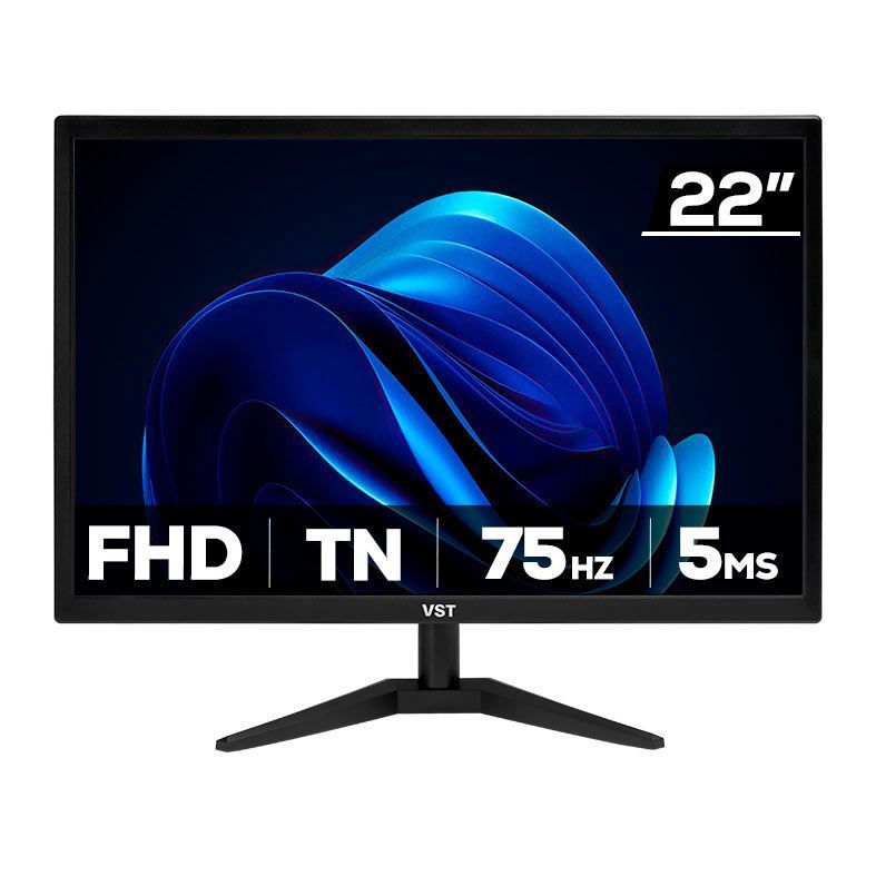 Monitor VST 22, 22 Pol, TN, FHD, 5ms, 75Hz, HDMI/VGA, VST-VST22-BL01 — oferta na Shopee
