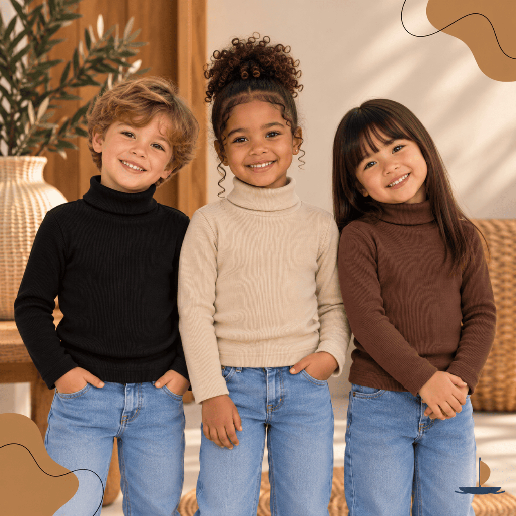 Kit 3 Cacharrel Infantil Gola Alta Elegante Manga Longa Roupa Escolar Confortável Igreja Algodao