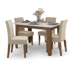 Conjunto de Mesa Sala de Jantar Miami com 4 Cadeiras Trieste Suede 1,20m Cedro / Off White / Areia D