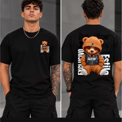 Camiseta Masculina Urso Estilo 06 Style Algodão Estampada Frente e Costa Top e Conforto e Qualidade