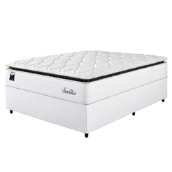 Cama Box Casal Colchão Molas Ensacadas Com Pillow Sevilha 138x188x71cm Branco/Cinza Hellen