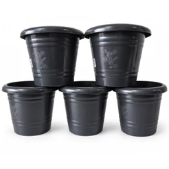 Kit 5 Vasos Plásticos 12 Litros Pretos Resistentes para Plantas e Jardim