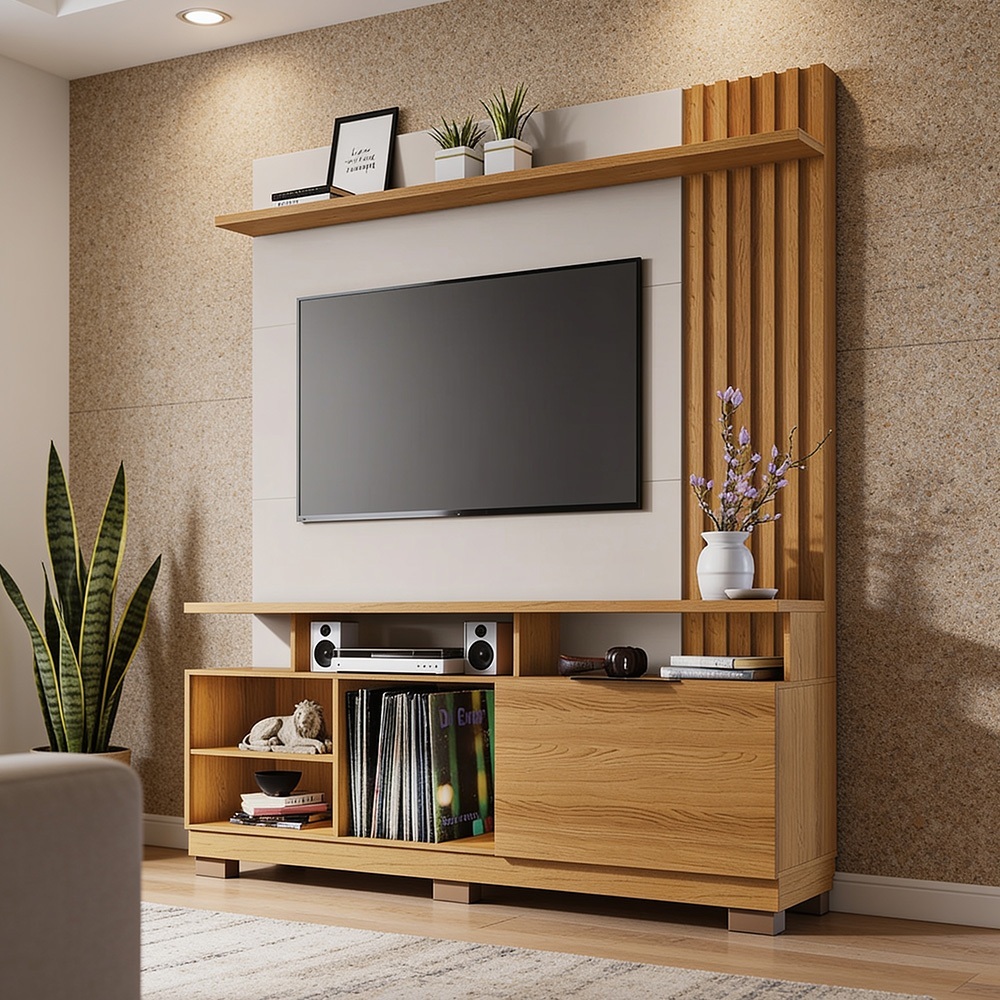 Estante Home Theater Para TV 55 Pol 160cm Arturo B01 Cinamomo Off White - Lyam Decor