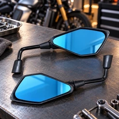 Par Retrovisor Kawasaki Z400 Haste Curta Fixa 90 Graus Rosca Honda Lente Azul