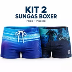 Kit 2 Sungas Masculinas Boxer Premium Praia Piscina Com Forro Interno E Cordão De Ajuste