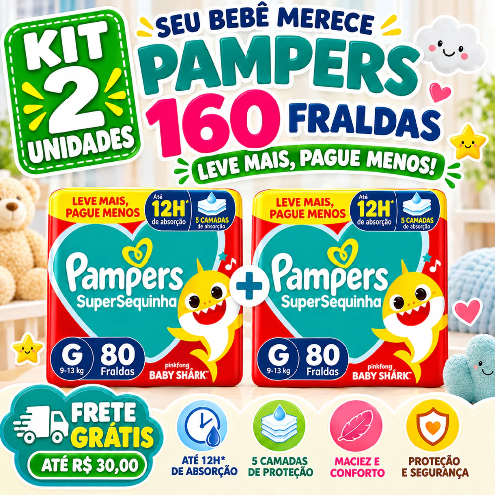 Fralda Pampers TAM G - Kit 2 Pacotes Total 160 Fraldas