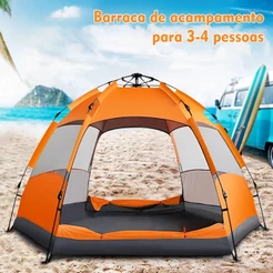 Barraca De Camping Automática 3-4 Pessoas Impermeável Tenda Montagem Rápida Proteção Solar