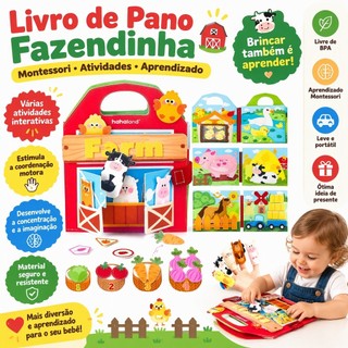 Busy Book Feltro Fazenda Quiet Book Interativo com fantoches de dedo Brinquedo Educativo para aprender números e cores