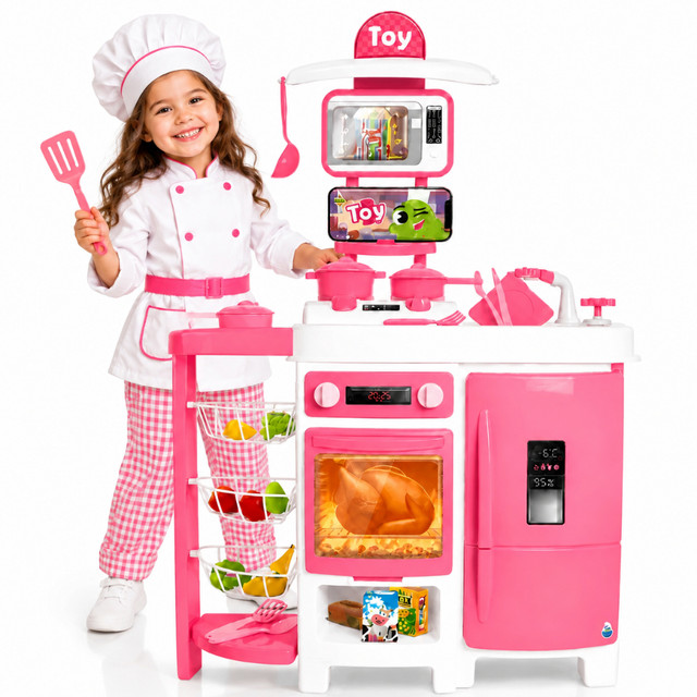 Cozinha Infantil Grande Completa Com Geladeira Menina Sai Água de Verdade 92 Cm Brinquedo Interativo