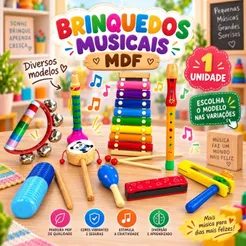 Brinquedo Musical Pedagógico MDF Instrumentos Musicais para Criança Bebê Educativo Banda Colorido
