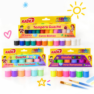 Kit 3 Tintas Tempera Guache Radex Neon Colorido Pastel Pintura Escolar