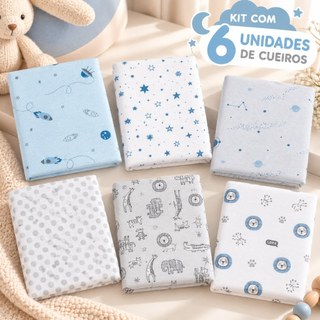 KIT C/6 UN DE CUEIROS FLANELADO MANTA CHARUTINHO ESTAMPADO - ACABAMENTO OVERLOCK - BEBÊ PAPI COMPOSE
