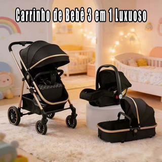 Carrinho de Bebê 3 em 1 Completo Inclui Moisés e Bebê Conforto - Seguro e Confortável，Seleção da Mamãe！