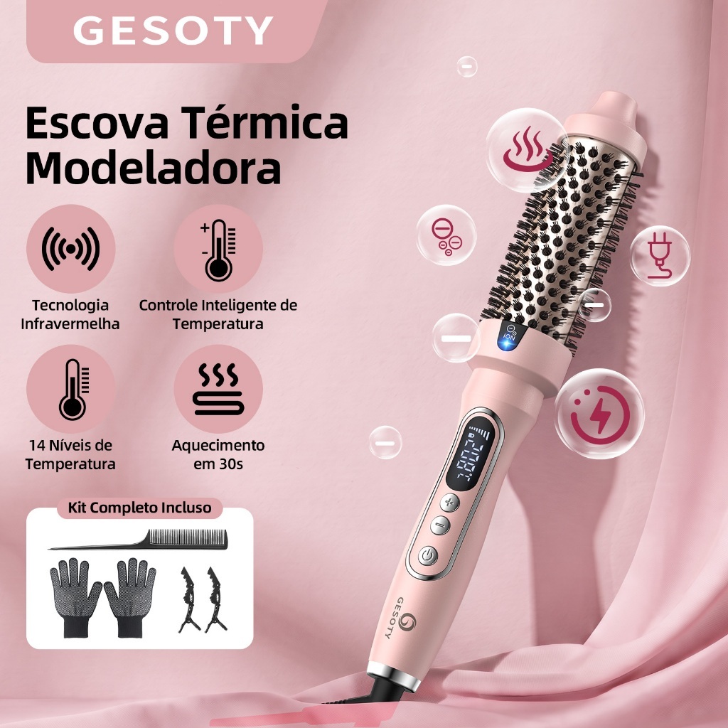 Modelador de Cachos Gesoty Cerâmica Turmalina, Íons Negativos Infravermelho Bivolt 110‑220V, Volume e Brilho nos Fios