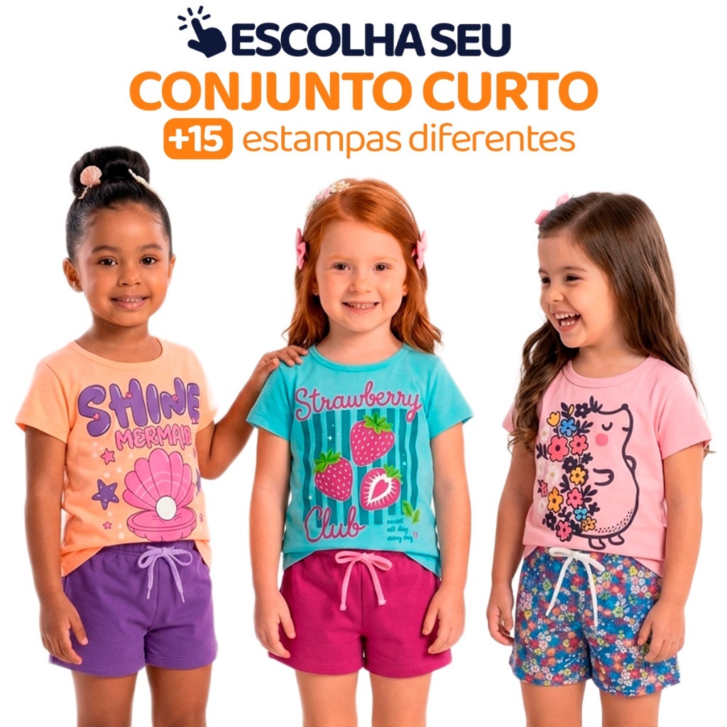 Escolha Seu Conjunto de Menina Infantil Feminino Verão Manga Curta Roupa para Menina em Algodão Tamanhos 2 Ao 10 L03