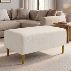 Puff Decorativo Sala de Estar Cléo W01 Pés Palito 90 cm Linho Cru - Lyam Decor