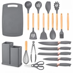 Kit Conjunto19 Pçs De Utensílios Facas Silicone Cozinha Jogo Completo Batedeira Colher Pegador -R9