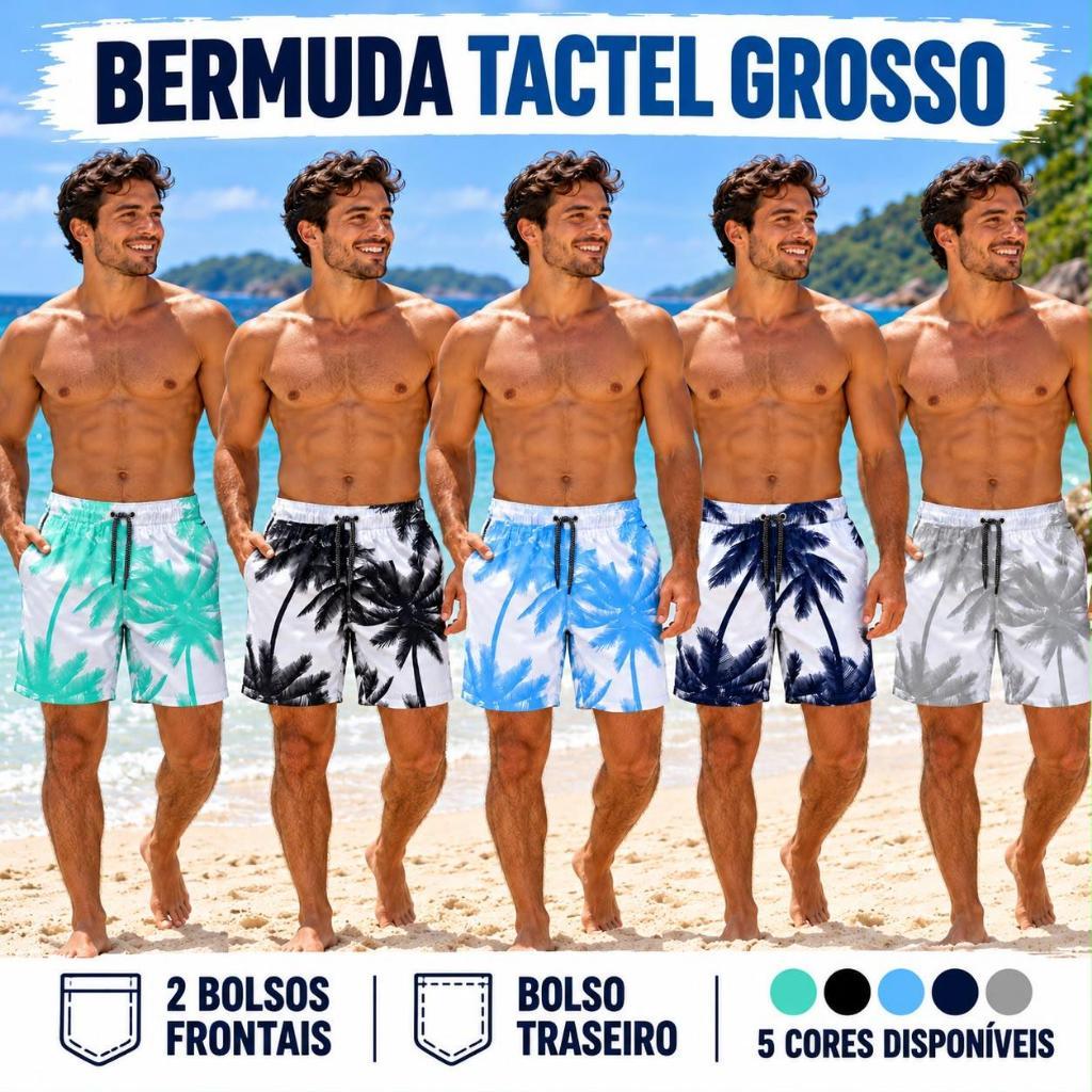 Bermuda Masculina táctel com elastano Masculina secagem rápida conforto e estilho